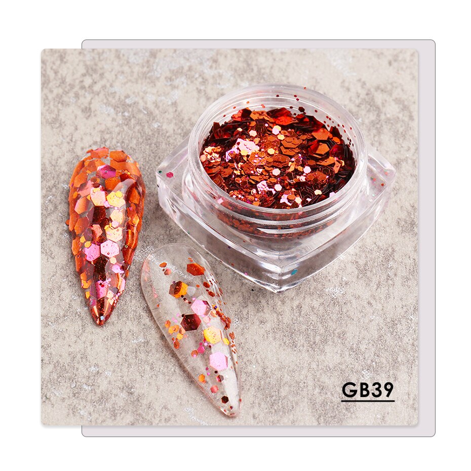1 caja de Paillettes de uñas camaleón 3D, lentejuelas brillantes de sirena, lagarto, lentejuelas brillantes, arte de uñas hexagonales, decoraciones para manicura BE1904: GB39