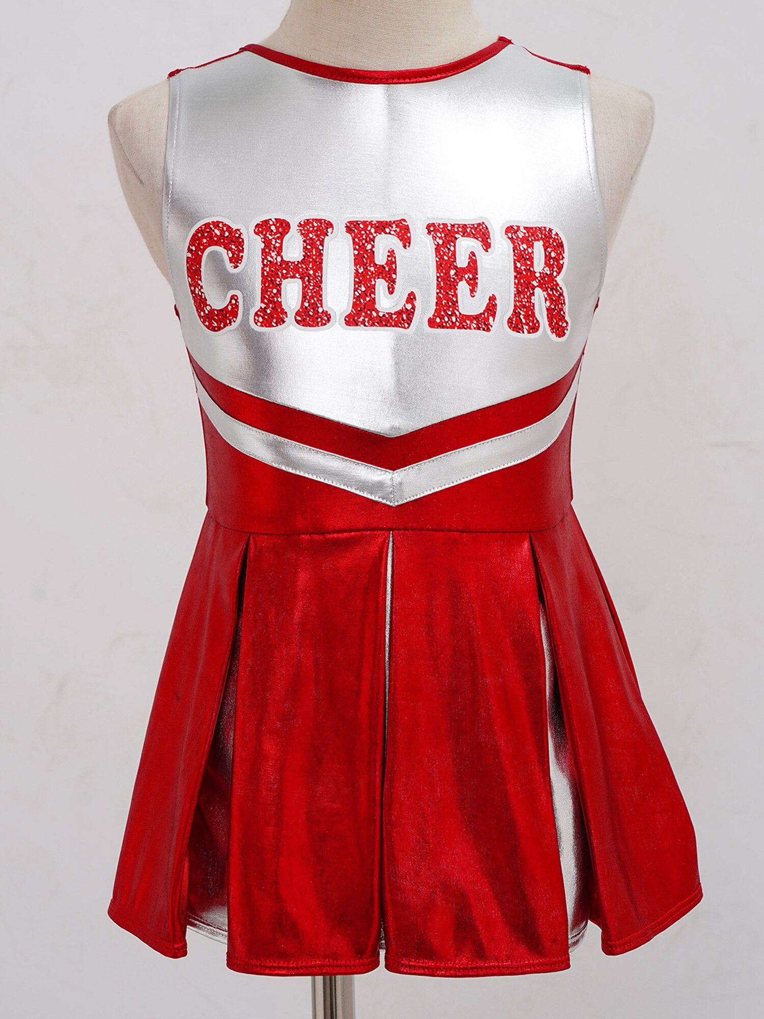 Kids Meisjes Metallic Cheerleading Uniform Jurk Dancewear Dansen Concurrentie Cheerlead Dans Jurk Childs Cheerleader Kostuum