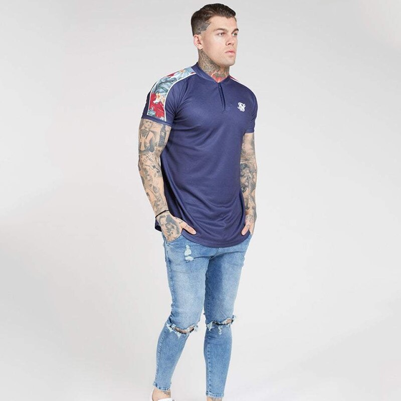 T-shirt Mannen Sik Zijde Streetwear Hip Hop Bloemen Man T-shirt Top Tee Zomer Casual Silm Fitness Kleding Mode heren T-shirt
