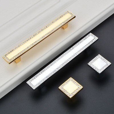 Tiradores de tocador de cristal dorado, manijas de cajón/mueble ASA cuadrada de cristal, Pomo, accesorio para Cocina