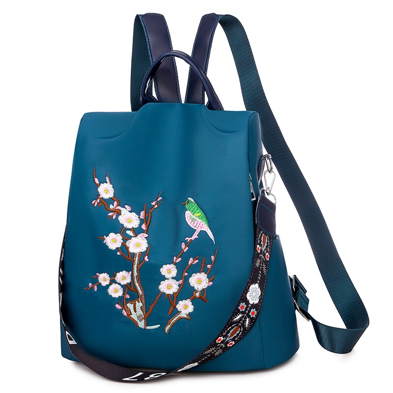 Sommer Multifunktionale Anti-diebstahl Rucksäcke Oxford Tuch Schulter Taschen für Jugendliche Mädchen Große Kapazität Reise Schule Tasche: Stickerei-Blau 2