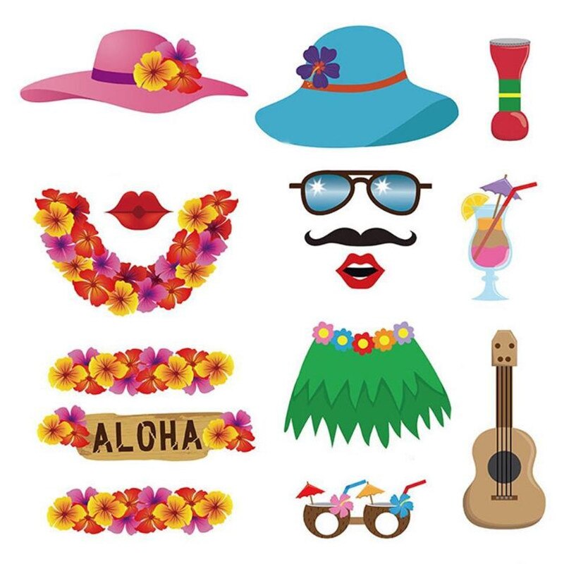 Hawaii Photo Booth Props Hoed Zonnebril Guirlande Papier Foto Props Zomer Tropische Feestjurk Decoratie