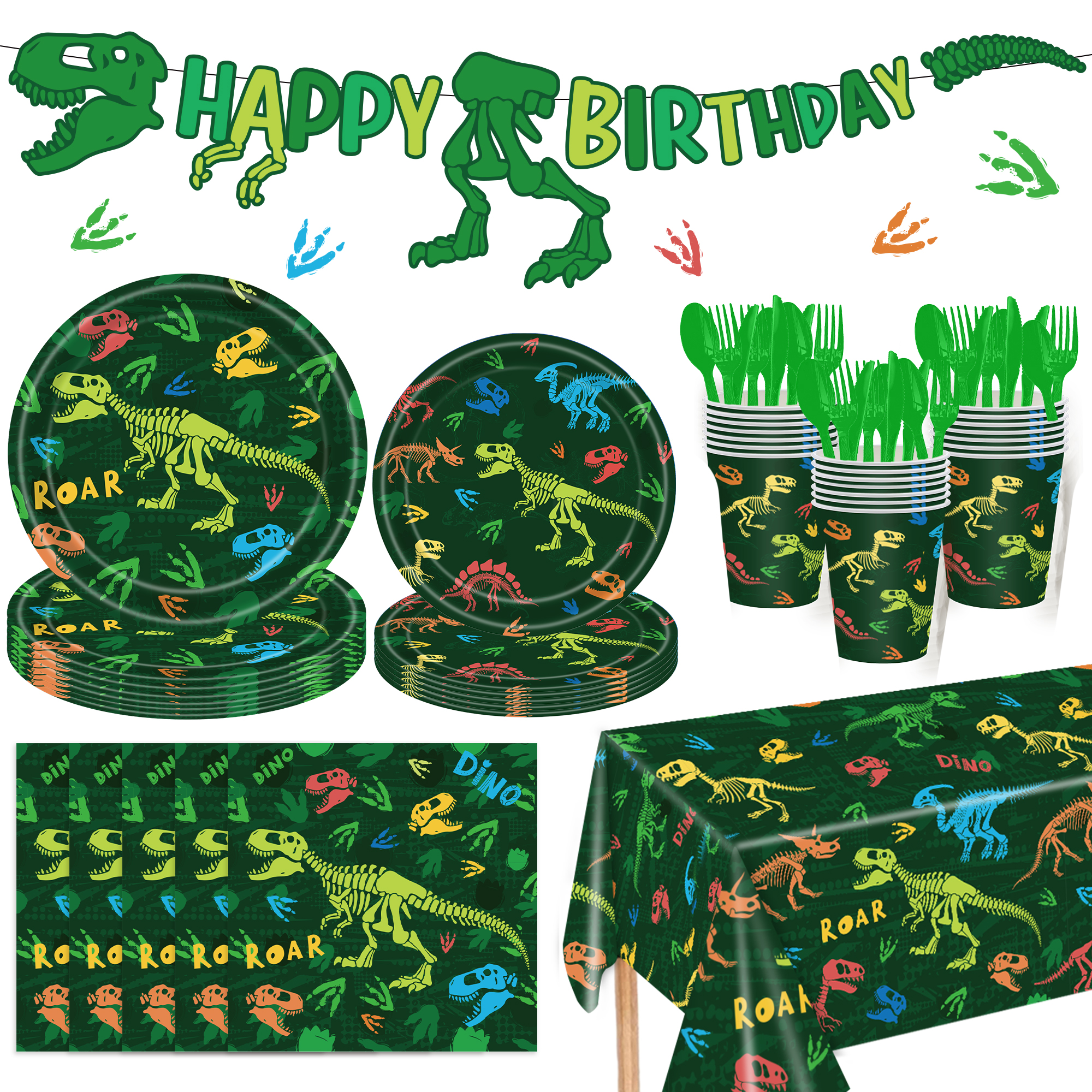 Dinosaurus Thema Wegwerp Servies Papieren Borden Kopjes Servetten Tafelkleed Banner Jongens Dinosaurus Verjaardagsfeestje Decorbenodigdheden