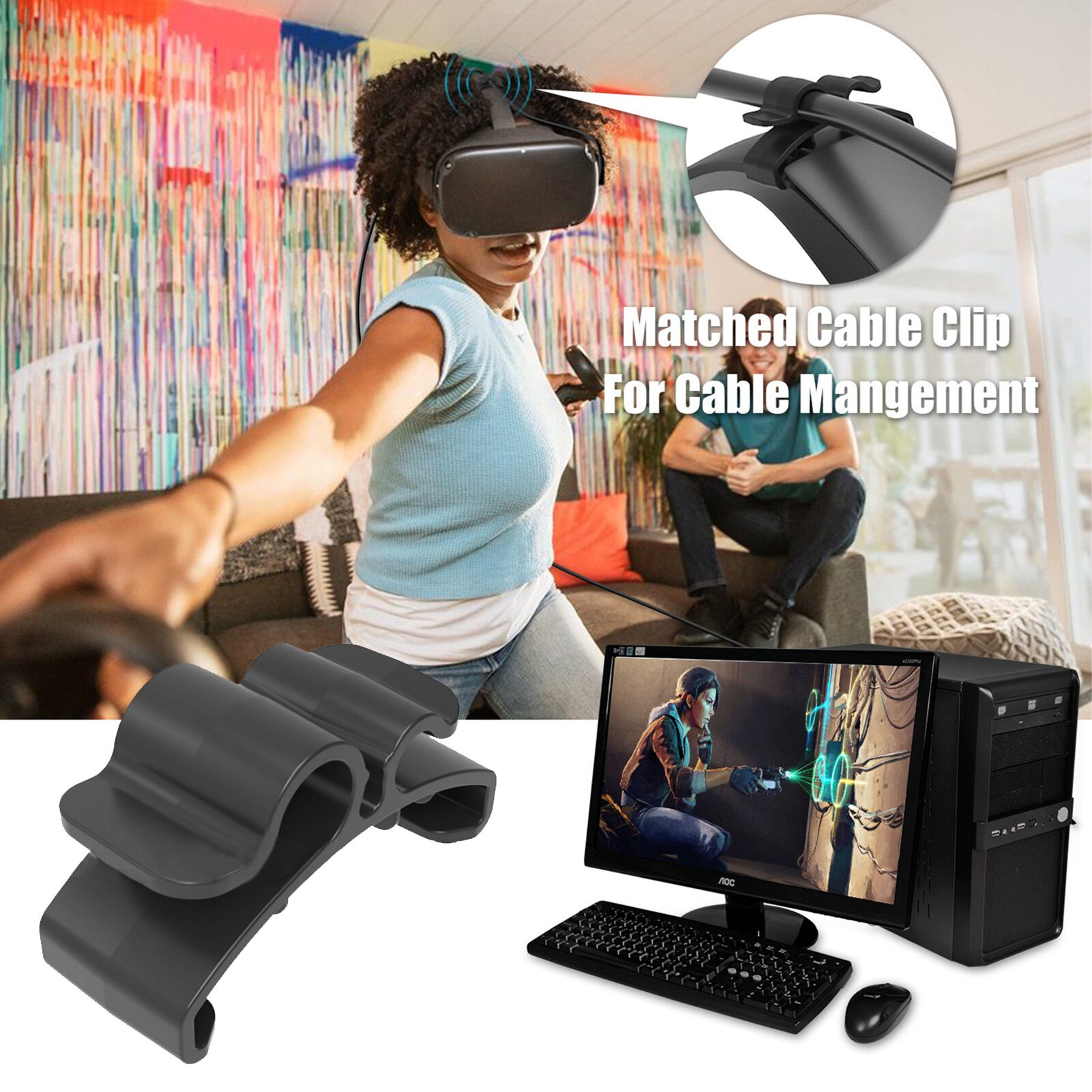 2 pezzi VR morsetti per cavi fibbie per cavi per Oculus Quest 1/2 Design del morsetto per cavi e fibbia per lisciare il filo metallico