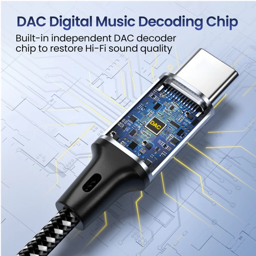 1m 1,5 m 2m USB tipo C a conector auxiliar de 3,5 Mm adaptador de Audio DAC USB-C para auriculares de teléfono conector de Audio de sonido estéreo HIFI para coche