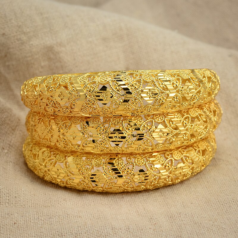 Annayoyo 24K Dubai couleur or Bracelets pour femmes Bracelets éthiopiens moyen-orient bijoux de mariage africains: 3PCS