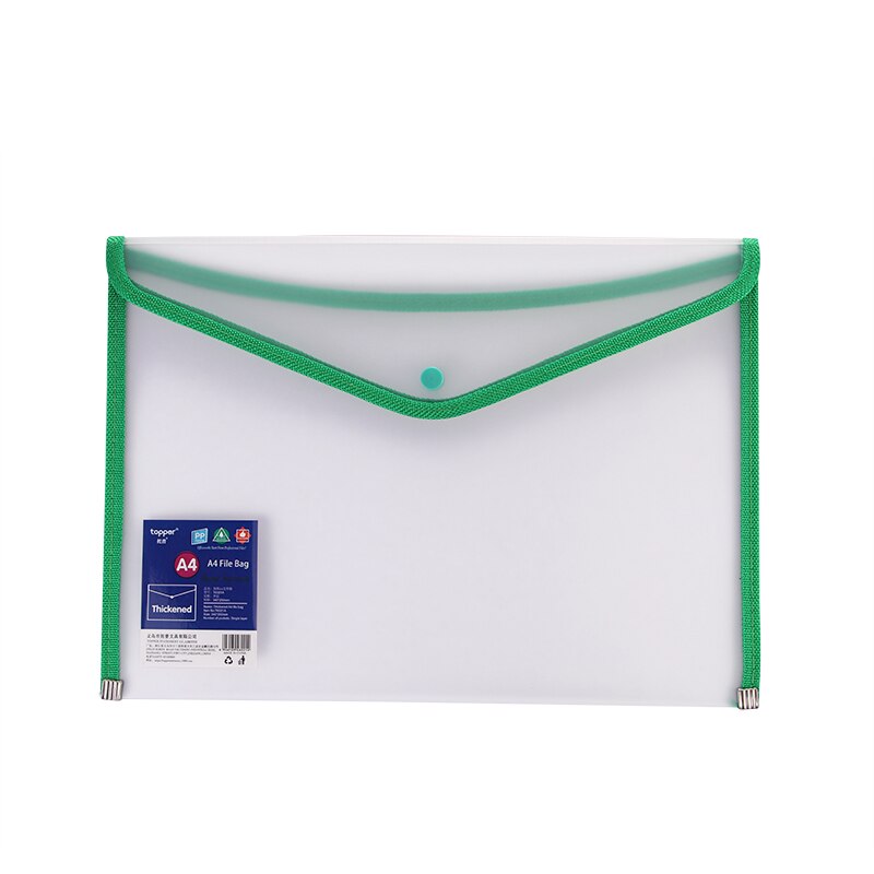 File folder A4 storage bag transparent pocket PP file bag originality folder school office stationery support zipper bag pvc bag: green