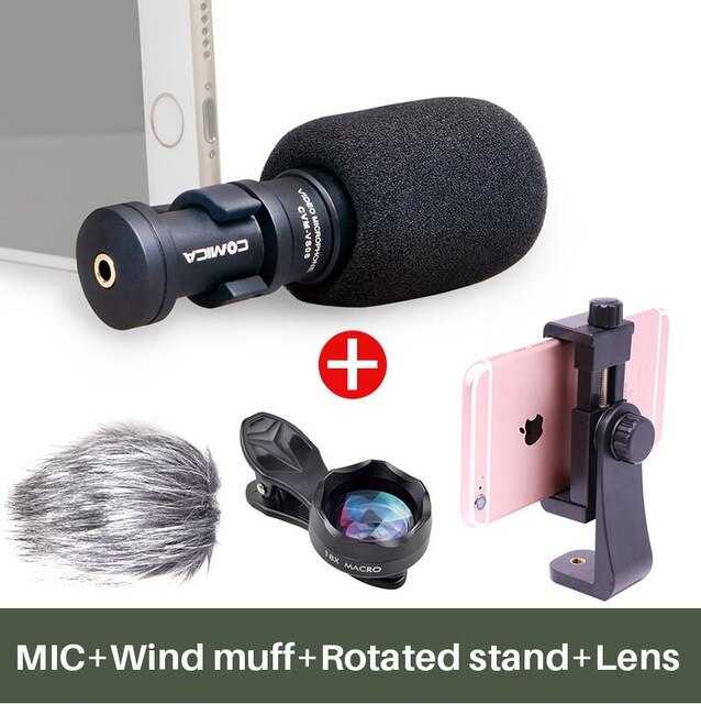 Comica CVM-VS08 Mobile Phone Microphone Video Mic For iPhone Samsung Smartphone with Wind Muff Rotated Phone Stand: Silver