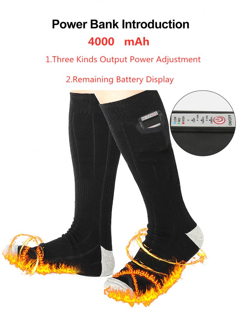 Calcetines de deporte para exteriores de 4000mAh, calcetines calefactores para acampar, senderismo, calcetines cálidos con batería recargable, calcetines calefactables eléctricos, calentador de pies