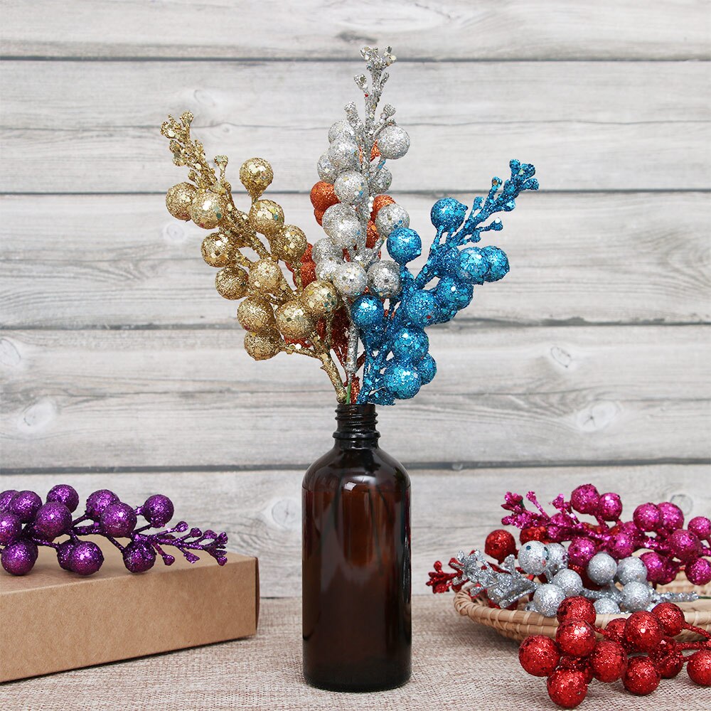 3Pcs/lot Colorful Christmas Tree Decoration Fruit Hanging Baubles Sequins Cherry Berries Party Ornament Xmas Wreath Accessories