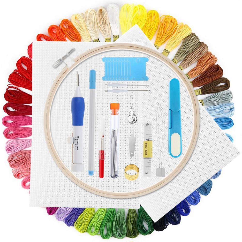 Magic Embroidery Pen Punch Needle Kit Craft Embroidery Threads Cross Stitch Embroidery Hoop DIY Knitting Sewing Accessory Tools
