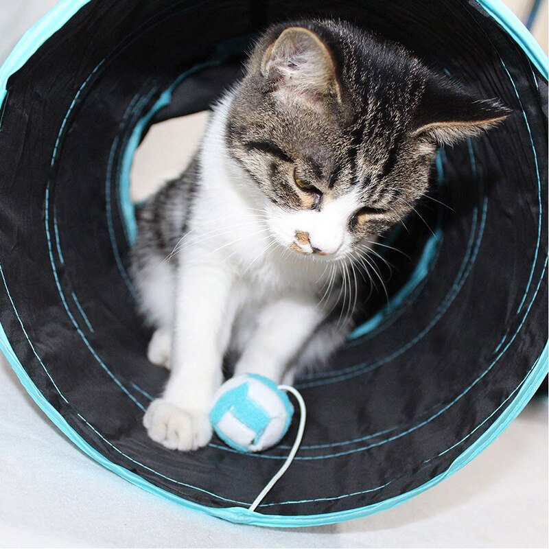 4 huller kat tunnel legetøj folde kat træning legetøj interaktivt rør tunnel spil kæledyr kig hul legetøj til hvalp killing kanin