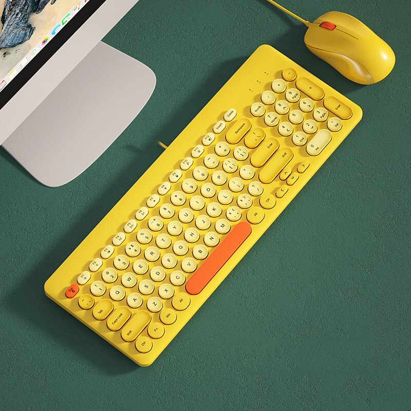 EAOR USB Wired Keyboard and Mouse Combos for Laptop Desktop Portable Gaming Keyboard Mouse Set Mute Computer Keyboard: Yellow Combos