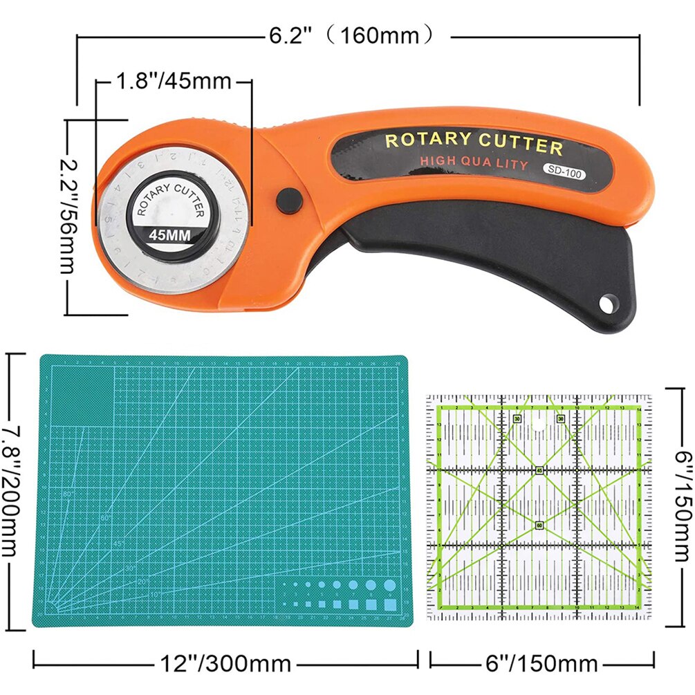 45mm Rotary Cutter Tools Kit with Cutting Mat Patchwork Ruler Knife Storage Bag DIY Craft Quilting Sewing Supplies