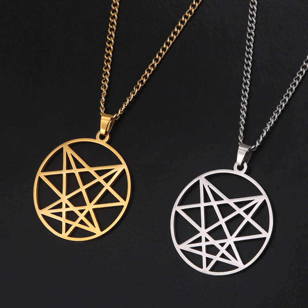 Dawapara Order of The Nine Angels Satanic Pendant Necklaces Sacred Geometric Enneagram Amulet Stainless Steel Jewelry