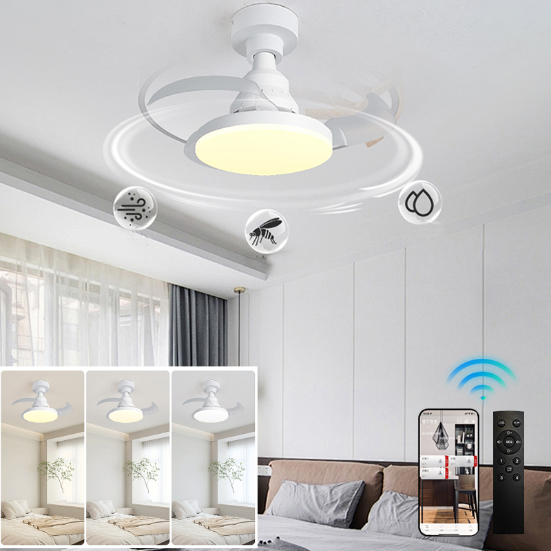 APP-bediening Plafondventilator Licht Intrekbare bladen Fans met lichttiming Dimbaar Moderne en eenvoudige slaapkamer Woonkamerverlichting