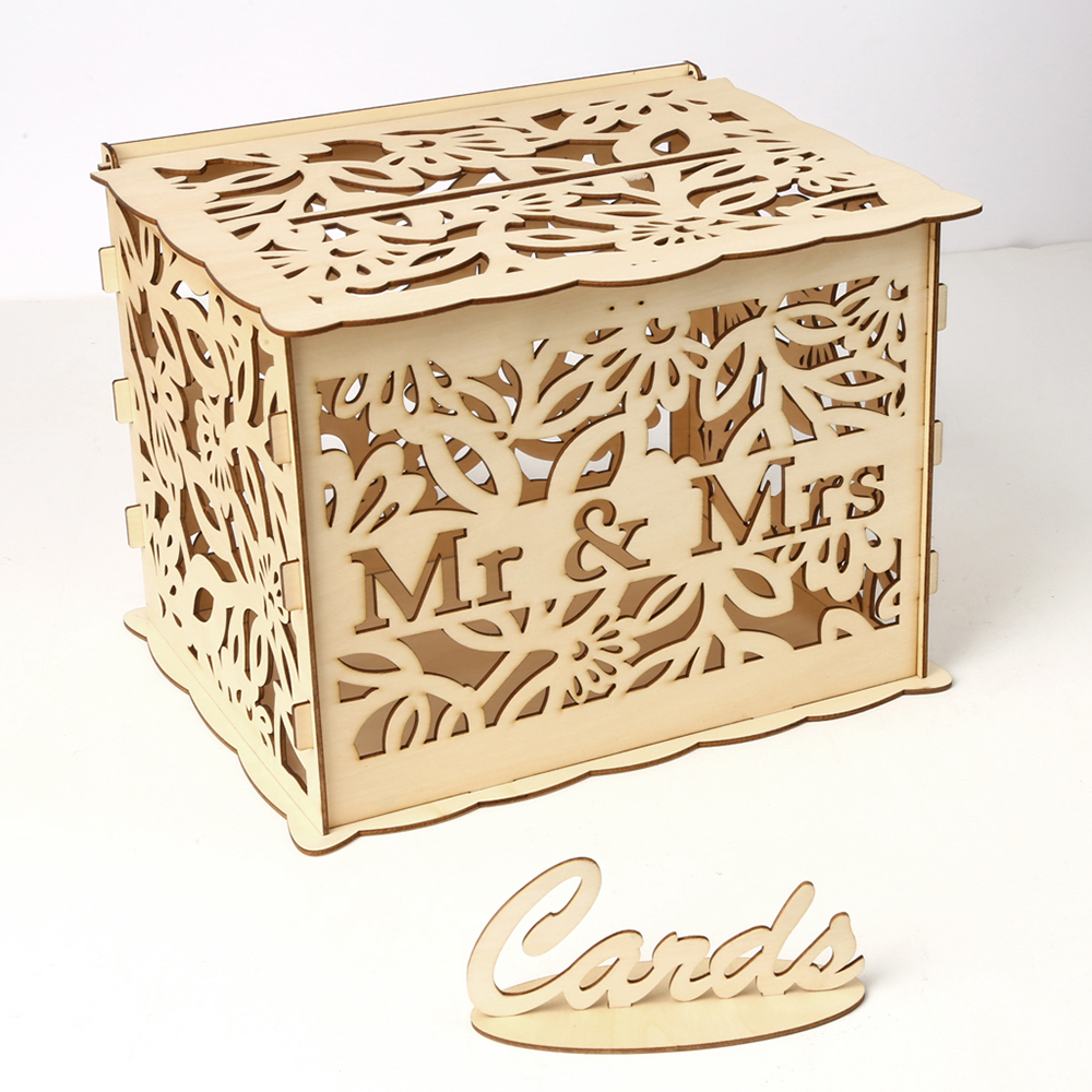 DIY Holz Hochzeit Karte Kasten mit Schloss Karte Zeichen Rustikalen Hohl Karte Halfter Empfang Hochzeitstag Party Dekoration