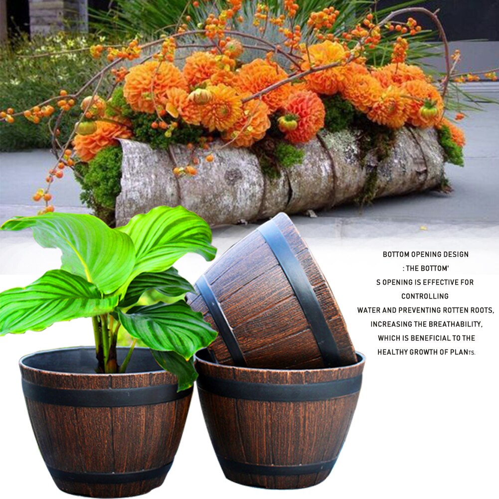 Imitatie Hout Ijzer Boom Potten PP Hars Bloempot Geïmiteerd Hout Planten Vat Creatieve Hars Planten Outdoor Decoratieve