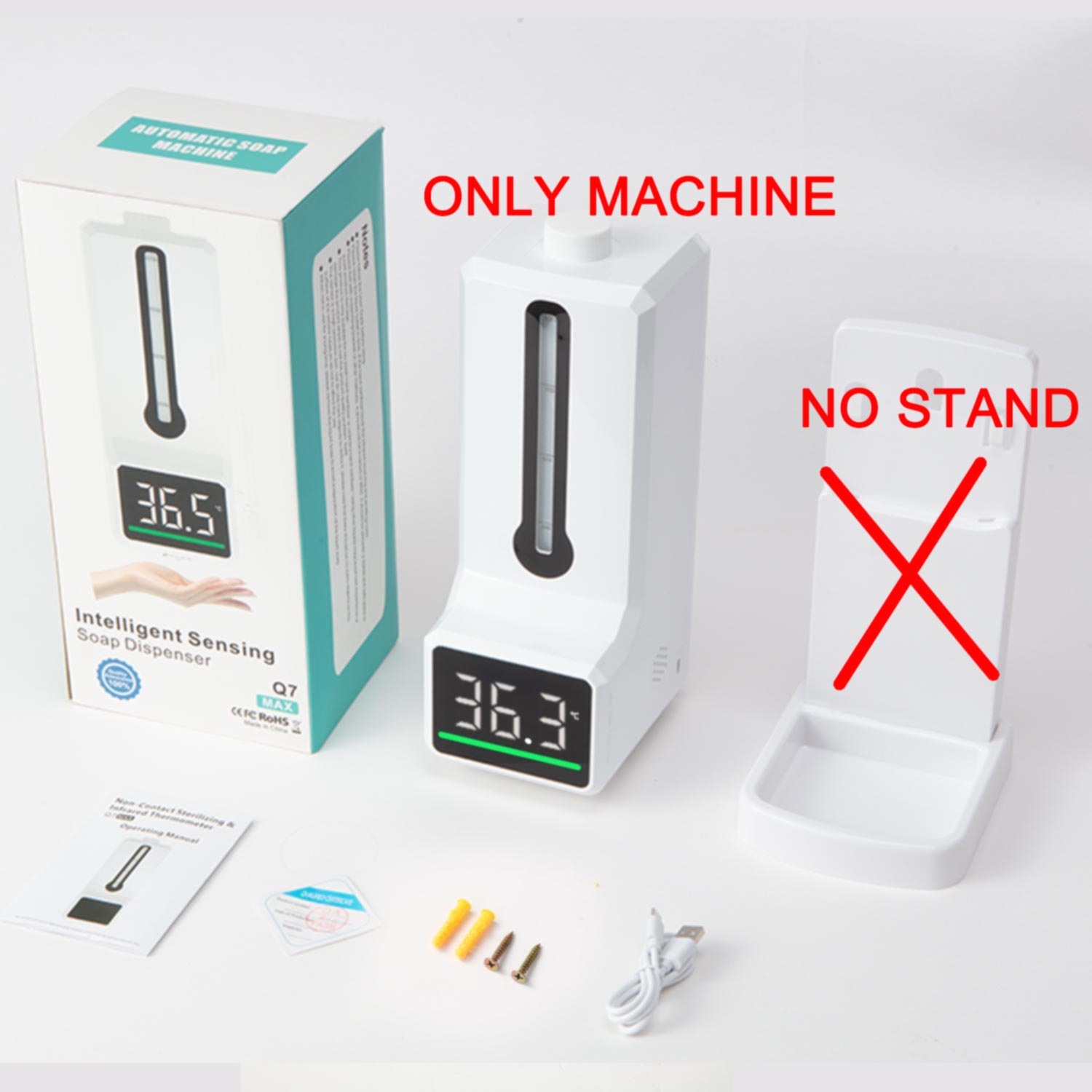 Q7MAX Automatic Liquid Soap Dispenser Smart Sensor Digital Non-Contact Infrared Thermometer Hands Washing Free Sanitizer Machine: NO STAND
