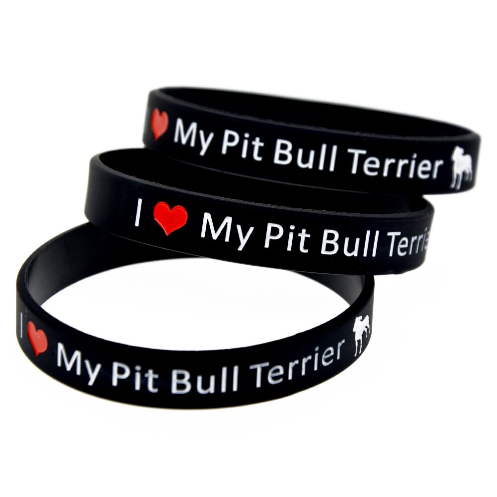 OBH – Bracelet en caoutchouc de Silicone noir, 1 pièce, I Love My Pit Bull Terrier