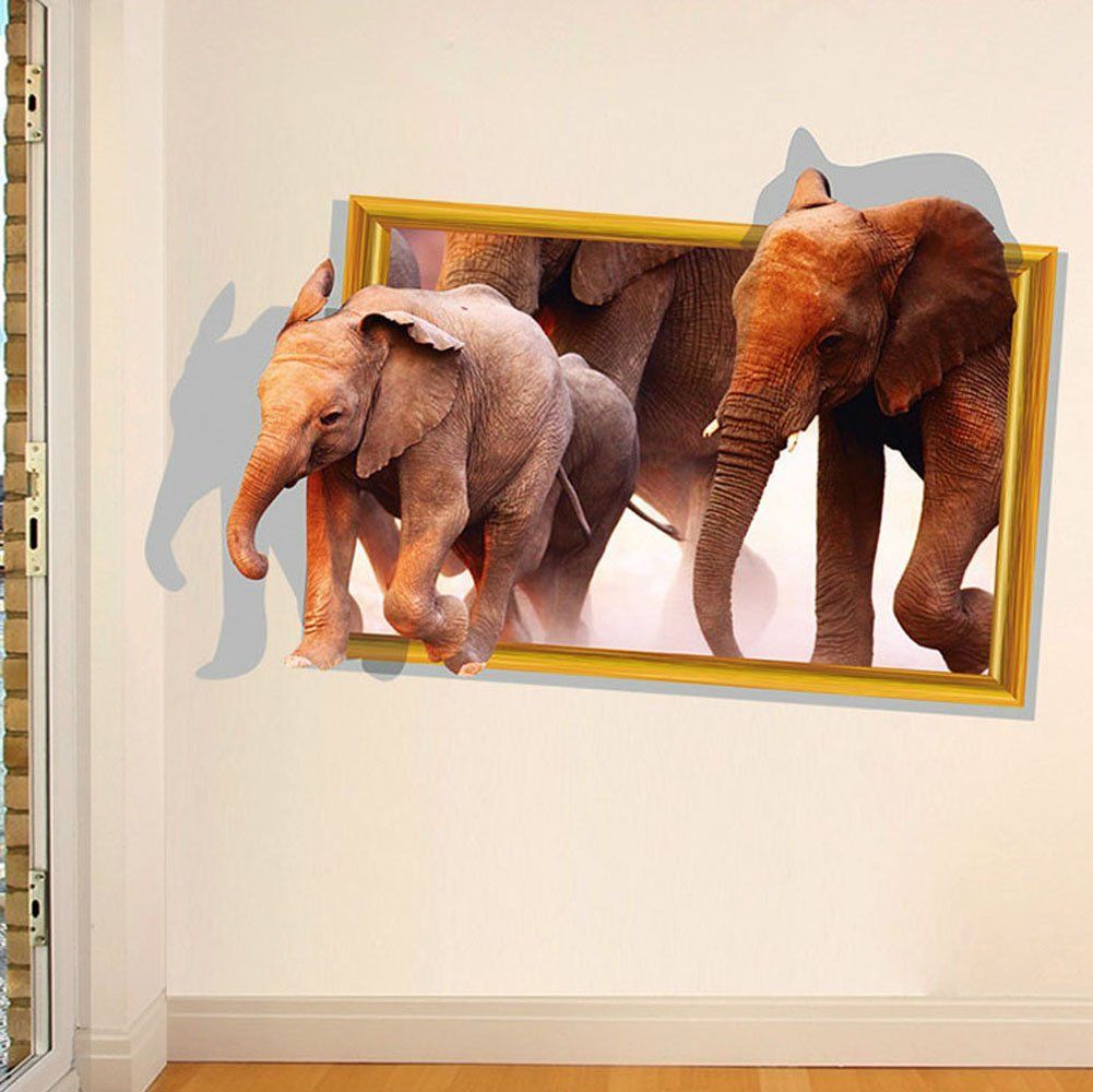 Home Decor Creativity 3D Cute Elephant Animal Removable Wall Stickers Room Decor Decal Vinyl Mural DIY 3D Wall Papers: Default Title