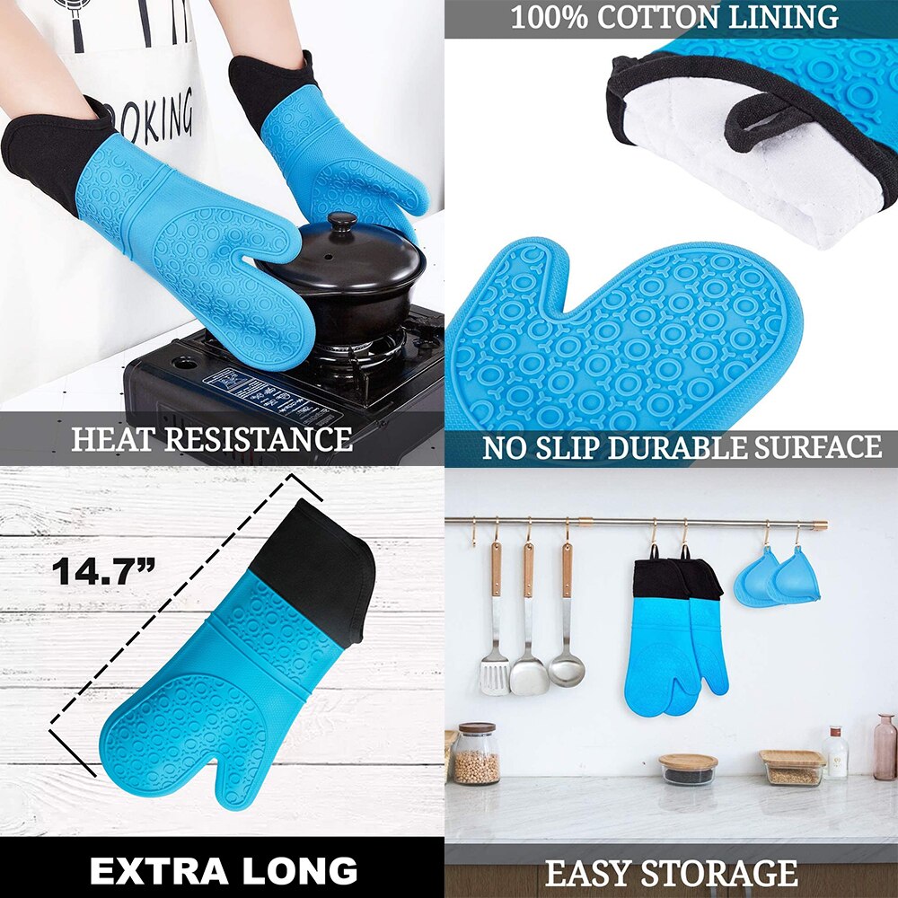 Doppel Schicht Backen Handschuhe Wärme-Beständig Silikon Handschuhe mit Baumwolle Küche Backofen Handschuhe Mikrowelle Handschuh Nicht-Unterhose Topf Halfter
