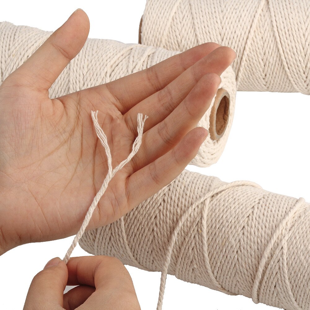 1/ 2 / 3mm*200m ren bomull snodd rep hantverk macrame hantverkssnöre beige bomull linne rep hemtextilier lädersömnad