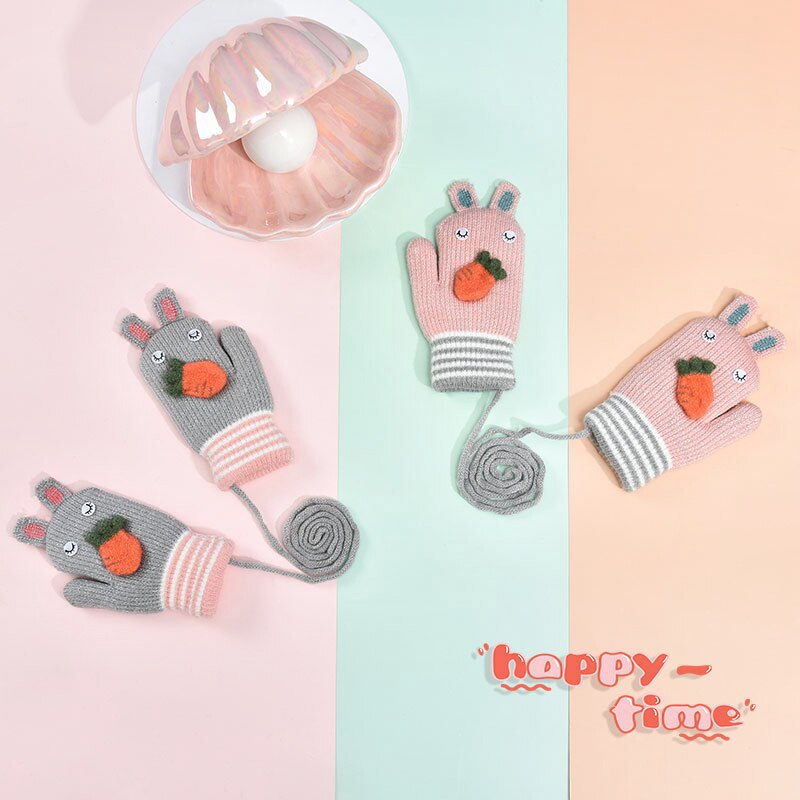 Winter gebreide kinderhandschoenen warme zachte konijnenwol cartoon kinderhandschoenen kindervingerhandschoenen voor jongens en meisjes