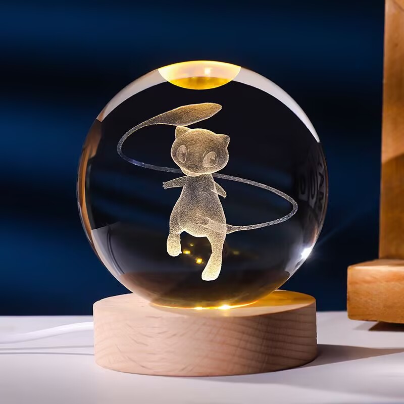 Pokemon bola de cristal 3d pikachu gengar mewtwo base da lâmpada pokeball cristal pokemon bola vidro figura luz da noite presente natal: off-white