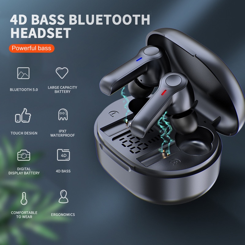 Bluetooth 5.0 Headset Tws Draadloze Koptelefoon Oordopjes Stereo Sport Hoofdtelefoon Intelligente Digitale Display In Ear Draadloze Koptelefoon