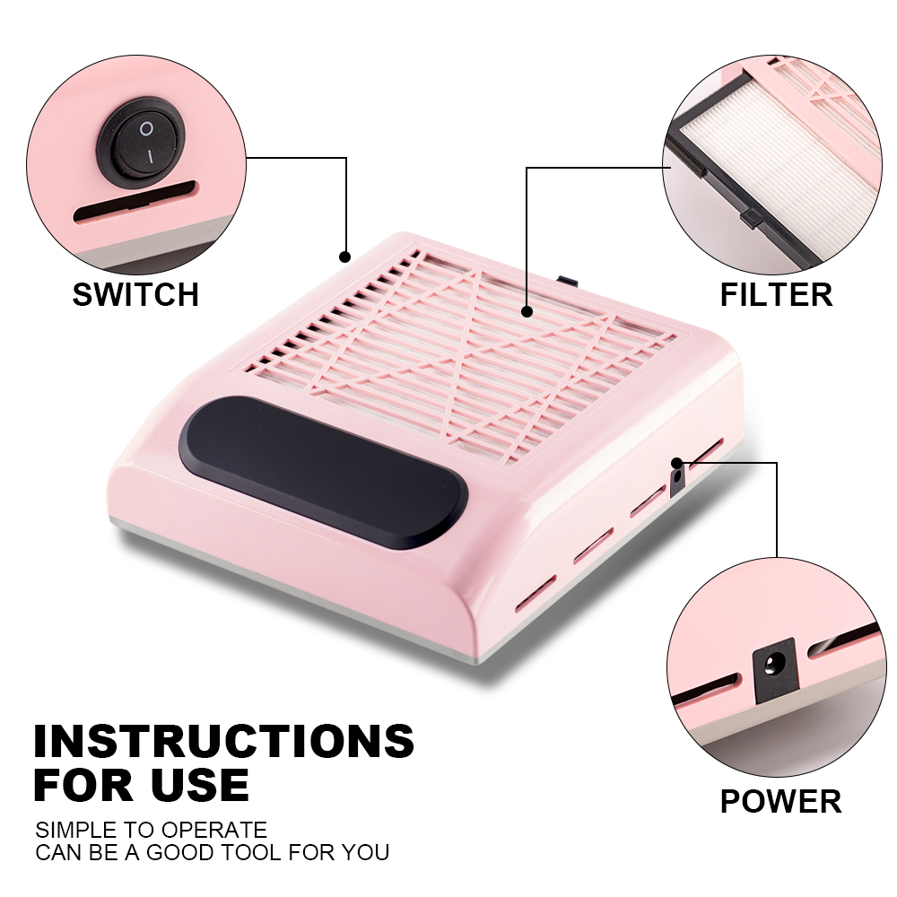 Coletor de pó para unhas, máquina de manicure, ferramentas, forte potência, aspirador de pó com filtro, extrator de unhas, ventilador, ferramenta para arte em unhas