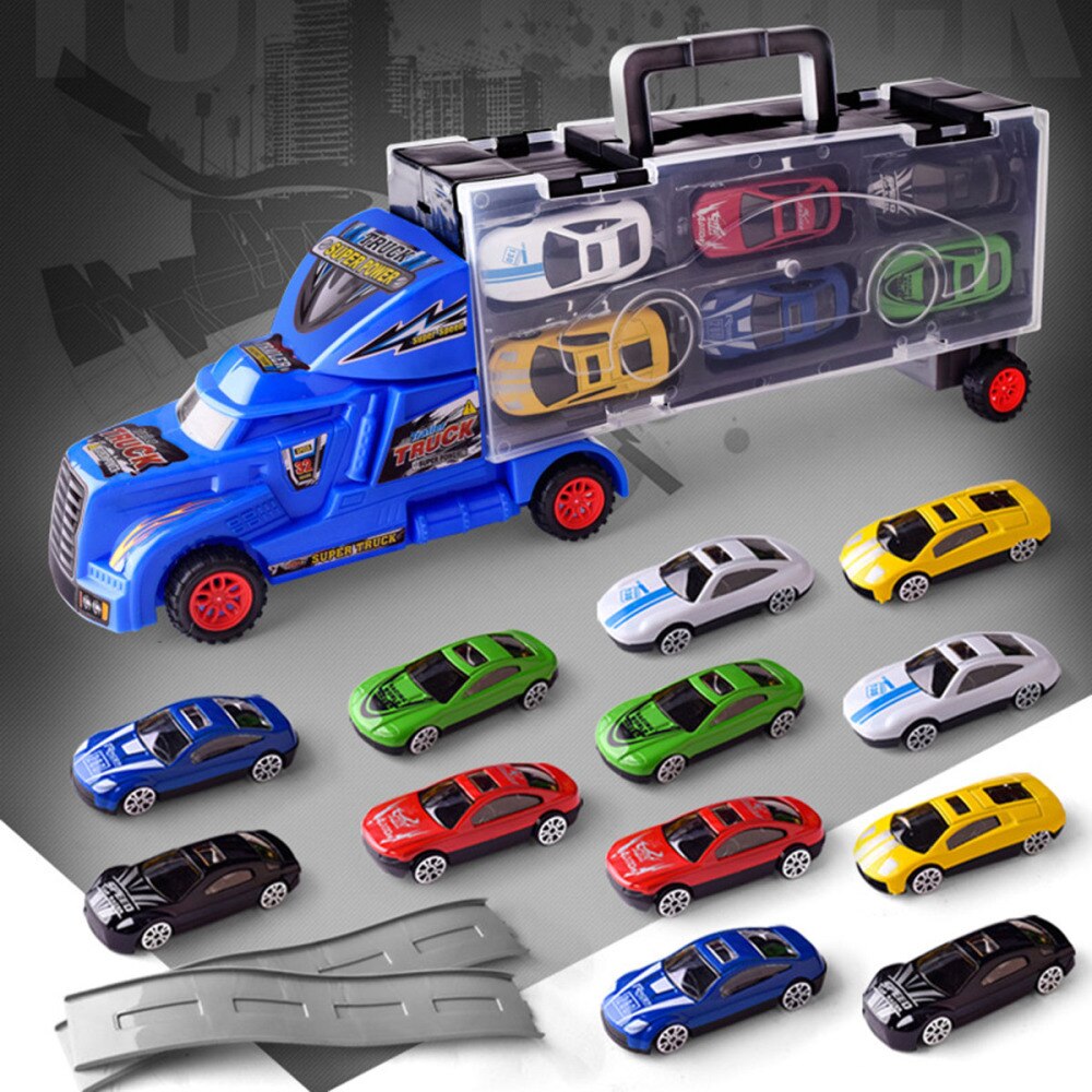 15Pcs Vrachtwagen Auto Carrier Mini Transporter Voertuig Model Kids (Willekeurige Kleur)