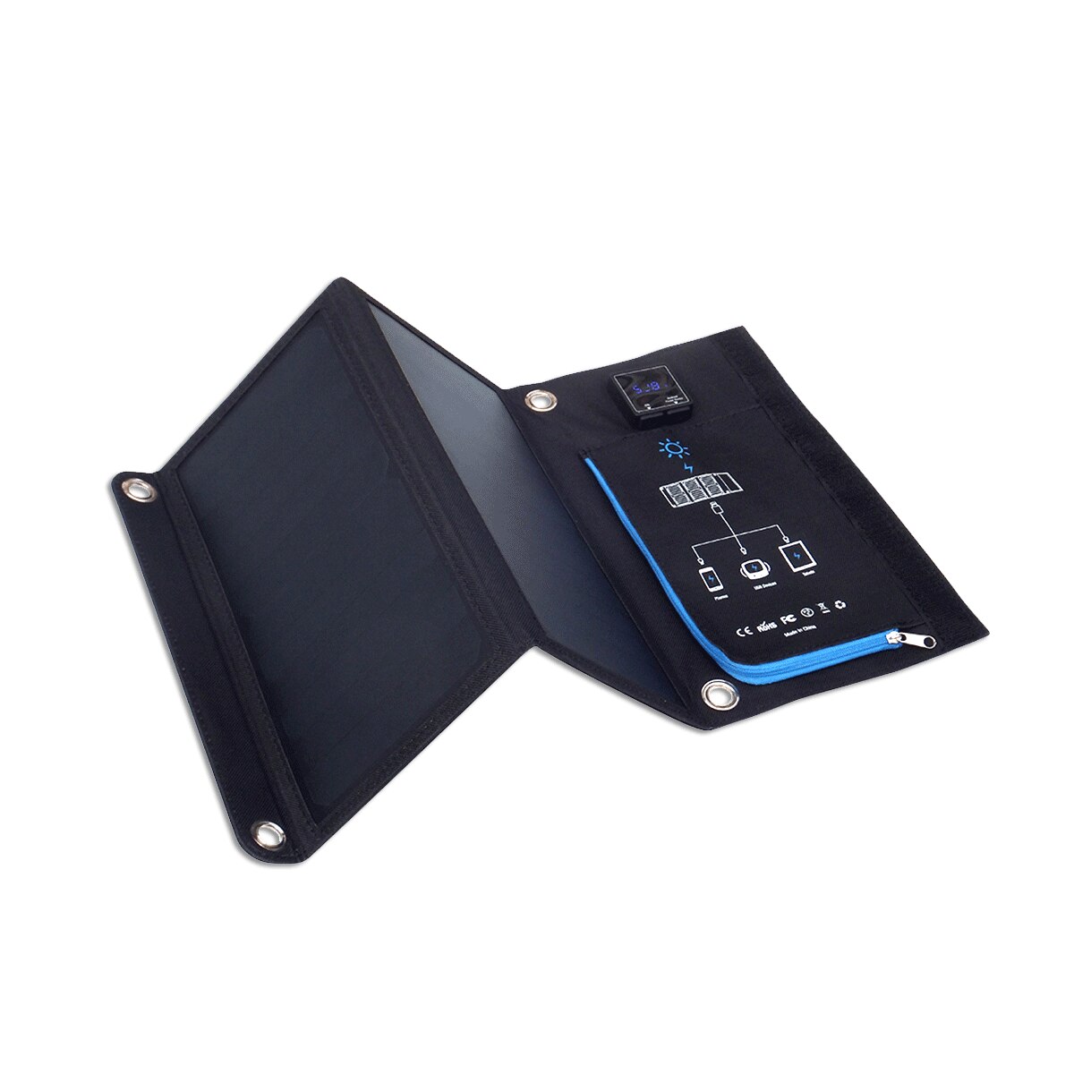 Tarrahaw Portable 15W Folding Solar Mobile Power Waterproof Photovoltaic Charger Battery Dual Display Outdoor 5V USB Solar Panel