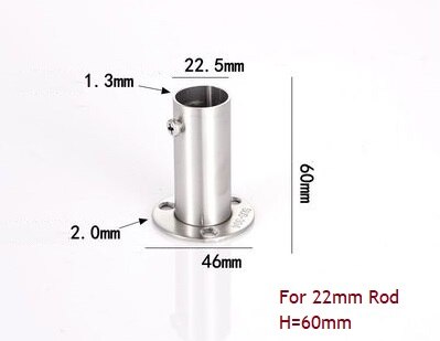 2 st/lot 201 304 rostfritt stål 60mm 80mm hög hög flänshållare fäste garderobsstång vägggolv 19mm 22mm 25mm 32mm rör: 201 rostfritt stål / 22mm h60mm