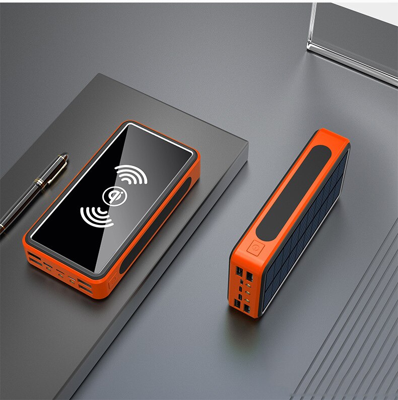 50000 mah zonne-energie powerbank, zonnelader, qi draadloos opladen, usb type c externe batterij, powerbank voor iphone, xiaomi powerbank: Oranje