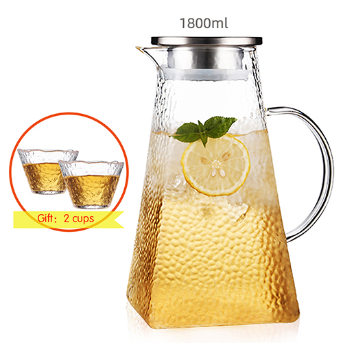 Glaskanna kallvattenflaska hamrad fyrkantig högtemperaturbeständighet uppvärmningsbar 1800ml 1500ml 1200ml 1000ml: 1800ml glas kanna