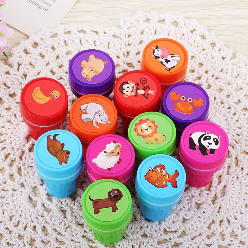 10 unids/set de sellos de juguete para niños, sellos de dibujos animados, animales, frutas, sonrisa de tráfico, sello para niños, sellos DIY, sellos de dibujos animados, Juguetes