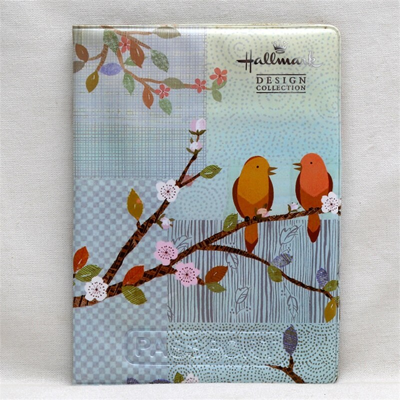 Vrouwen Hond Patroon Paspoort Cover Voor Travel Accessoires Pvc Id Bank Kaarthouder Georganiseerd Bag: flower bird02