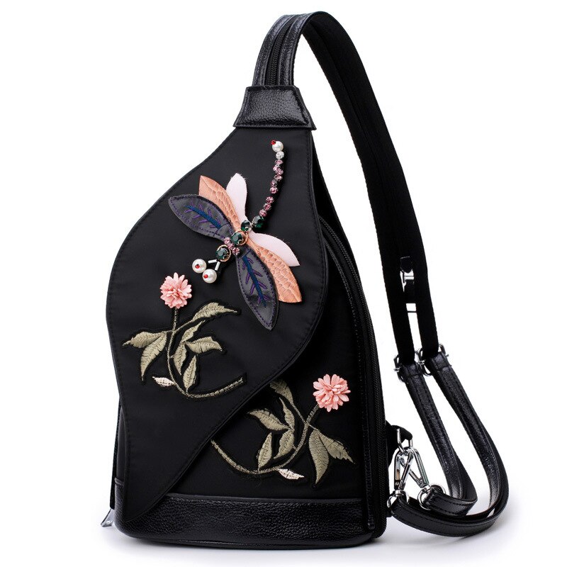 Mochila multifuncional bordada 3d libélula, bolsa de viagem portátil estilo oxford para meninas bolsa de ombro b573: Default Title