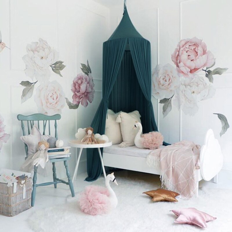 Grey Pink Princess Girls Bed Canopy Crib Curtain Mosquito Net Kids Play Tents Children Play House Castle Baby Room Decoration: green