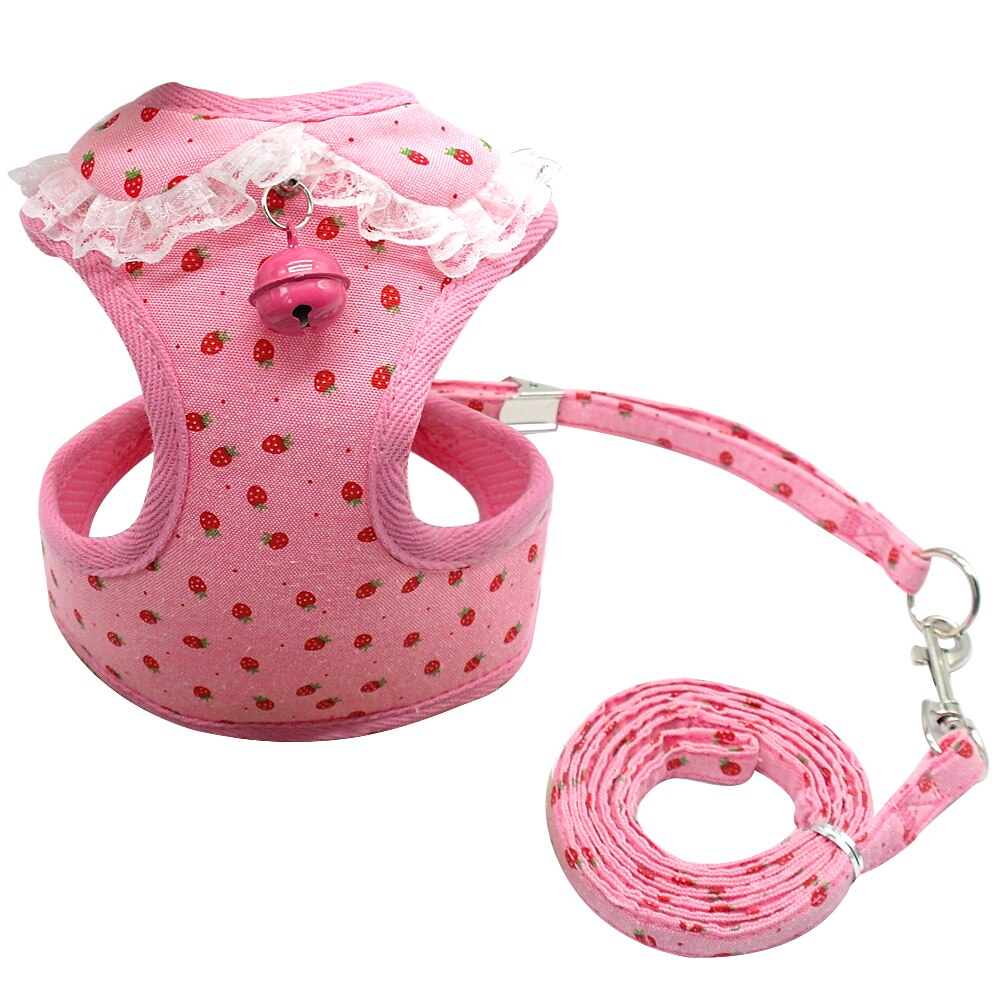 Zachte Mesh Puppy Hond Kat Harness Leash Set met Bell Leuke Kant Pet Vest voor Kleine Middelgrote Honden Chihuahua yorkie Teddy SML XL: Roze / S