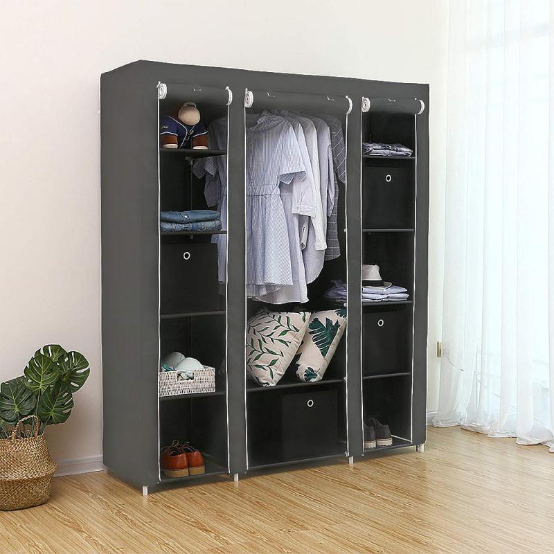 Garde-robe à trois portes Non tissée, pliable, Portable, rangement, armoire, meuble de chambre à coucher, HWC