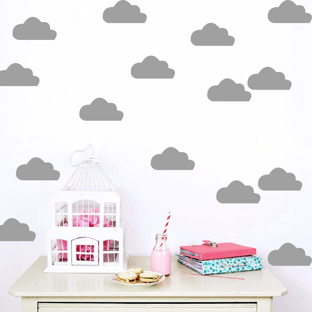 56Pcs White Clouds Wall Stickers Home Decor For Kids Room Decorative Baby Bedroom Nursery Cartoon Cute Sticker: Gray 56pcs