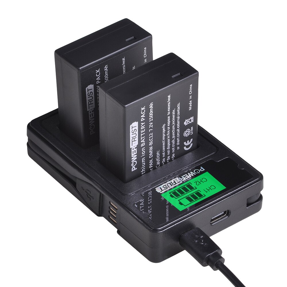 PowerTrust DMW-BLC12 DMW-BLC12E Batterie + LCD USB Dual Ladegerät für Panasonic Lumix DMC-FZ200,FZ300,FZ1000,FZ2500, g5, G6,G7,GX8