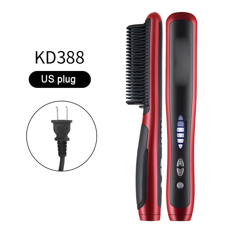 Alisador de pelo y barba iónico, peine de cerámica, cepillo eléctrico para alisar y rizar el cabello, herramienta de peinado antiquemaduras de iones negativos: Multicolor