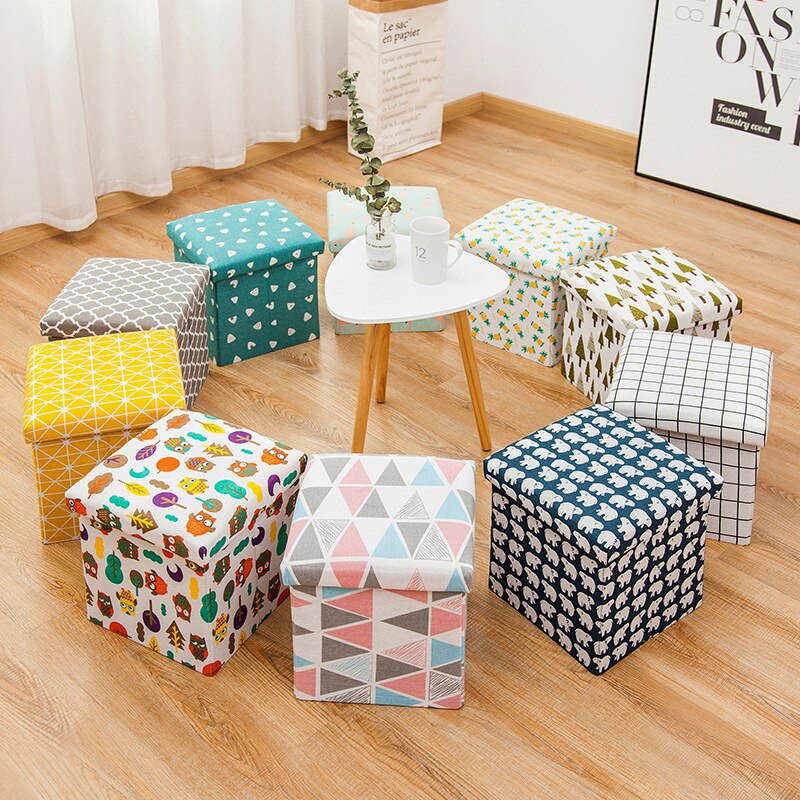 Cloth storage box foldable storage stool storage stool can sit adult multifunctional square sofa shoe changing stool ottoman