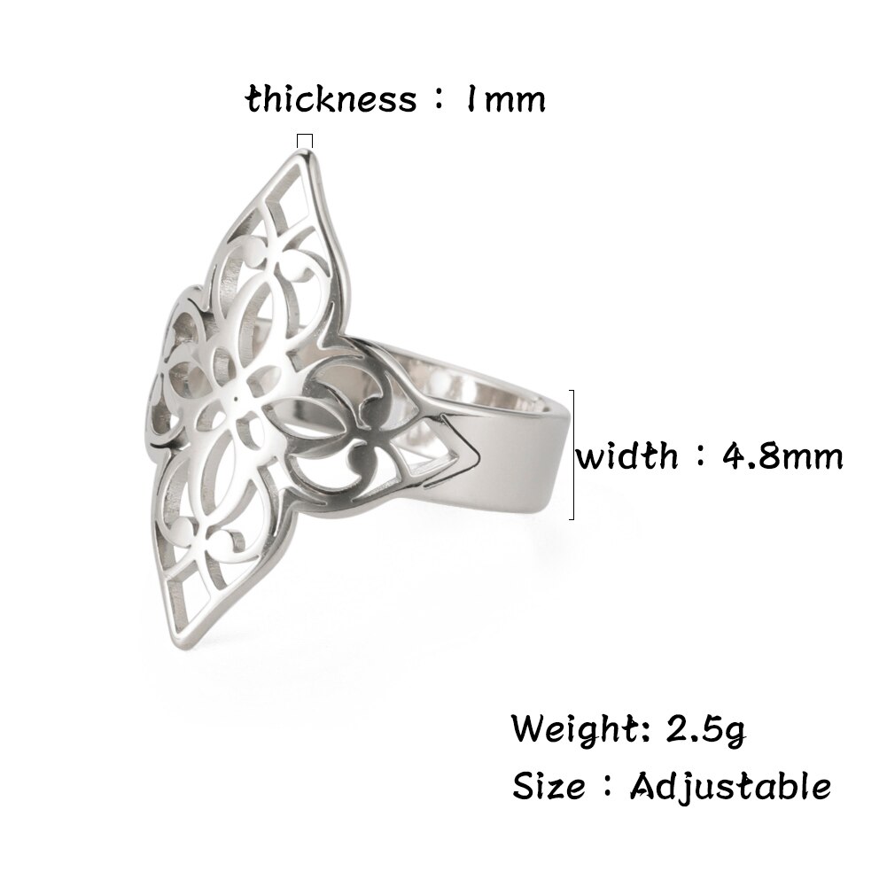 Skyrim Eenvoudige Knipsel Filigraan Bloem Ringen Voor Vrouwen Rvs Wedding Party Verstelbare Vintage Ring Sieraden: A Steel color