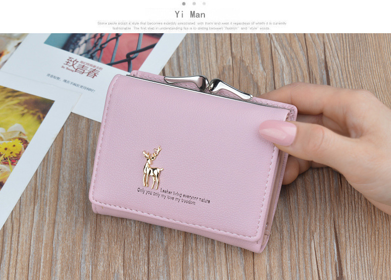 Cute Wallets Leather Women Wallets Short Wallet Student Coin Purse Card Holder Ladies Clutch Bag Small Deer Female Purse