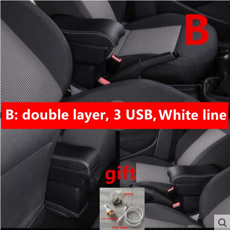 Voor hyundai  i10 armsteun box centrale opbergruimte opbergbox armsteun box met bekerhouder asbak usb-interface 2006: B zwart witte lijn