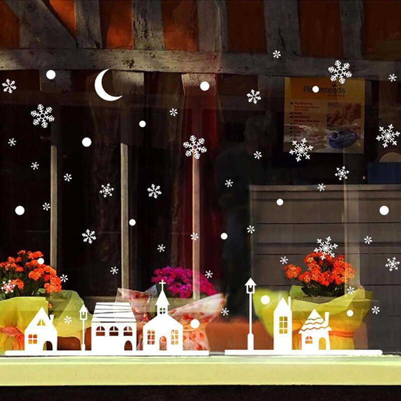 Moon Snow stickers Christmas decorations window glass stickers static window removable windows doors wall stickers Decals